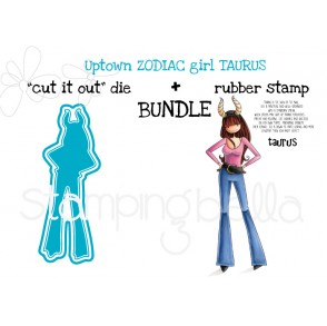 UPTOWN ZODIAC GIRL TAURUS rubber stamp + "CUT IT OUT" DIE BUNDLE (save 15%)